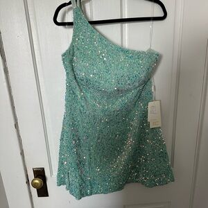 One-Shoulder Sequin Dress in Teal